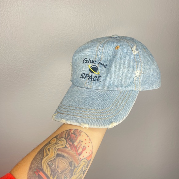 Give Me Space Jean Distressed Adjustable Dad Cap Hat - Picture 3 of 5